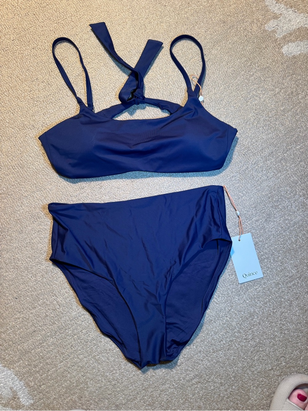 Quince Navy Two-Piece High-Waist Bikini Set